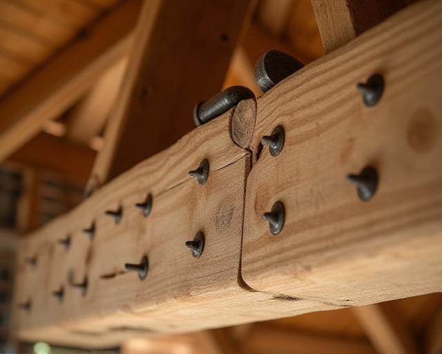 Pose chevillée sur charpente en chêne
